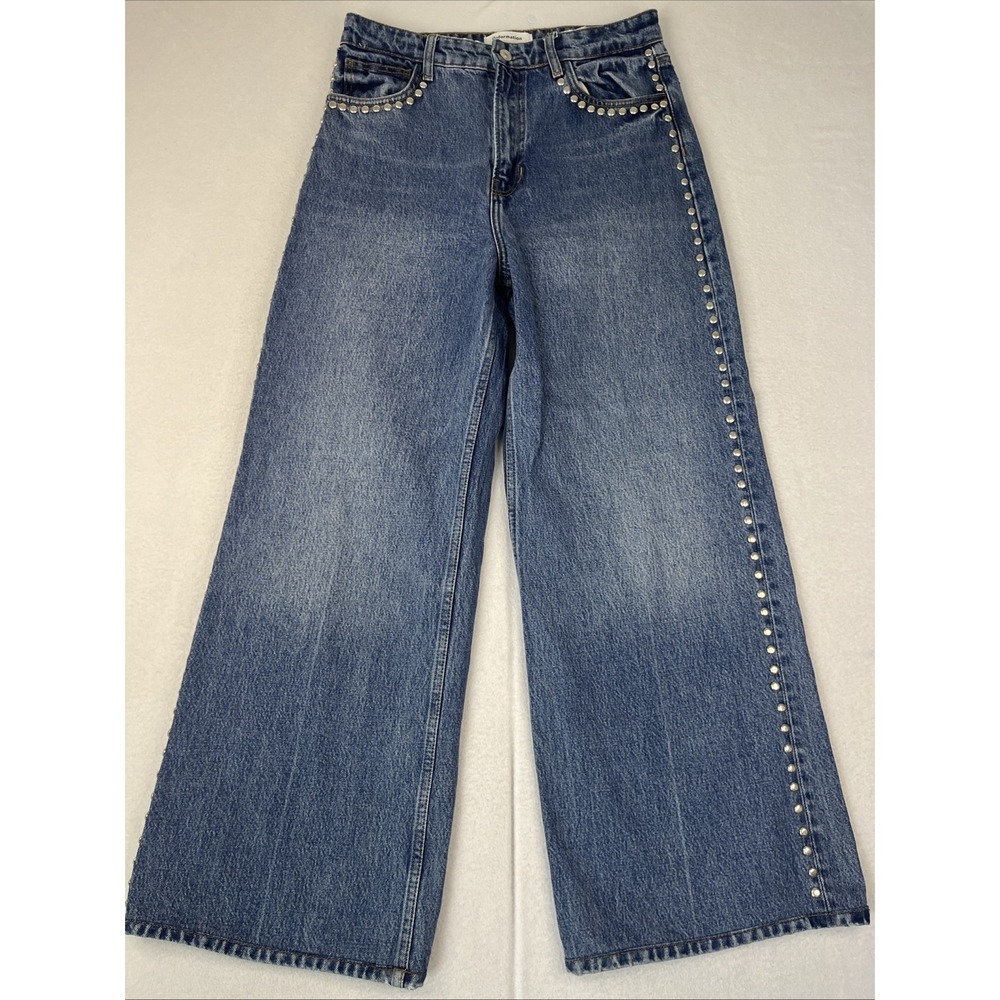 REFORMATION Cary Studded High Waist Slouchy Wide Leg Jean Chesapeake Sz 28